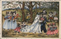 Outdoor Cat Wedding Postcard
