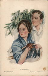 A Love Score, Couple with Tennis Racket Harrison Fisher Postcard Postcard Postcard