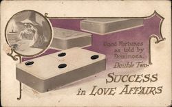Embossed Postcard Fortune Telling Domino Double Twos Success in Love Affairs Postcard