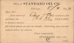 Correspondence From Office of Standard Oil Co Postcard