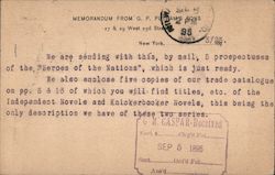 Memorandum From G.P. Putnam's Sons for "Heroes of the Nations" Postcard