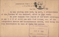 Memorandum From G.P. Putnam's Sons for "Heroes of the Nations" New York City, NY Postal Cards & Correspondence Postcard Postcard Postcard