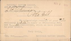 National Rating League Postcard