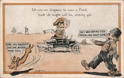 Vintage car comic with dog Postcard