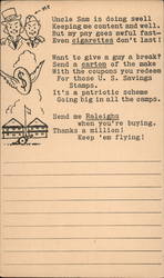 Patriotic Poem US government Request For Ralieghs Cigarettes for Troops Postcard