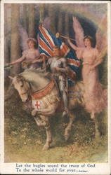 English cavalry soldier flanked by angels Postcard