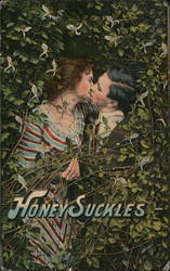 Honey Suckles - Man and Woman Kissing Postcard