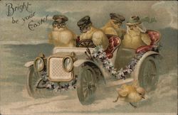 Chicks Riding in Car Easter Postcard