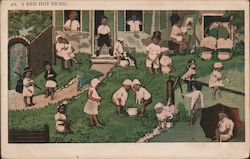 A Red Hot Picnic, artistic depiction of children outside Postcard