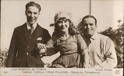 Charlie Chaplin, Mary Pickford, and Douglas Fairbanks Actors Postcard Postcard Postcard