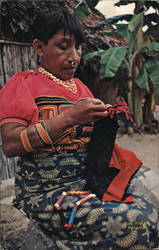 Cuna Indian Sewing a Mola San Blas, Panama Postcard Postcard Postcard