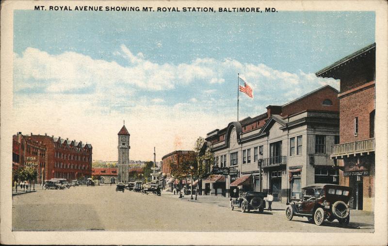 Mt. Royal Avenue Showing Mt. Royal Station Baltimore, MD Postcard