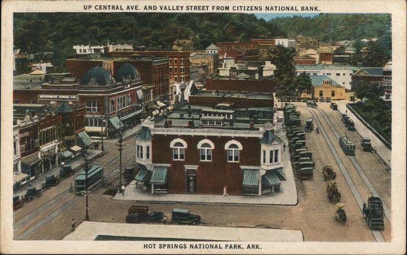 Up Central Ave. and Valley Street from Citizens National Bank Hot Springs National Park Arkansas