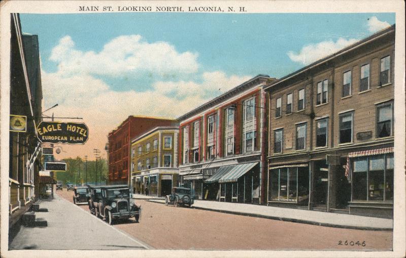 Main Street looking North Laconia, NH Postcard
