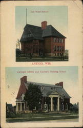 Carnegie Library, Teacher's Training and 2nd Ward Schools Antigo, WI Postcard Postcard Postcard