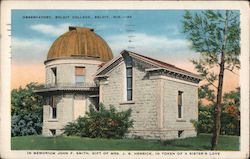 John F. Smith Memorial Observatory, Beloit College Wisconsin Postcard Postcard Postcard