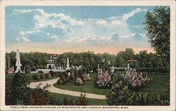 Public Park, Showing Statues of Washington and Lincoln Postcard