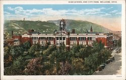 High School and City Park Postcard