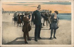 Taking in the Sights Policeman With Women in Bathing Suits, c1920 Postcard