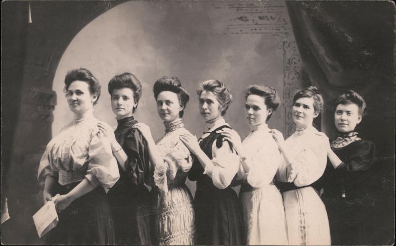 7 Women Posing for Photograph with Arms on Shoulder Cowden Illinois