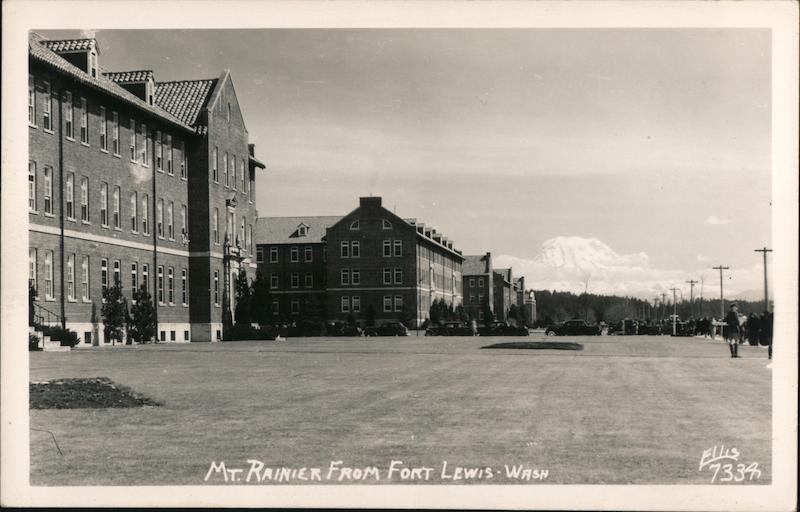 Mt. Rainier in Background from Fort Lewis, Washington Postcard