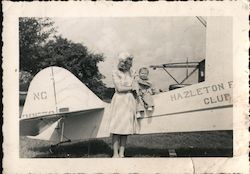Hazleton Flying Club - Mother and Toddler Posing with Airplane Pennsylvania Aircraft Original Photograph Original Photograph Original Photograph