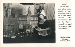 Girl Admiring Model Churches in Netherlands Museum Postcard