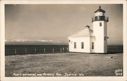 AZlki Lighthouse and Olympic Mountains Seattle, WA Postcard Postcard Postcard