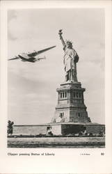 Clipper Passing Statue of Liberty New York, NY Aircraft P.A.A. Photo Postcard Postcard Postcard