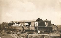 People Posing with Remains of an Old Train Crash Postcard