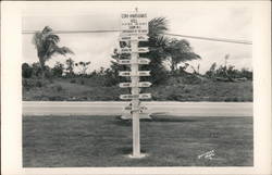 Mariana's Hill Mileage Sign "Crossroads of the Pacific" in Guam Postcard