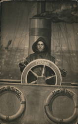 German Studio Photo - Man at Helm of Ship "Michael" Postcard