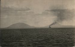 Ship Steaming with Island Mountains in Distance Postcard