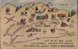 Map of Oak Glen California Postcard Postcard Postcard