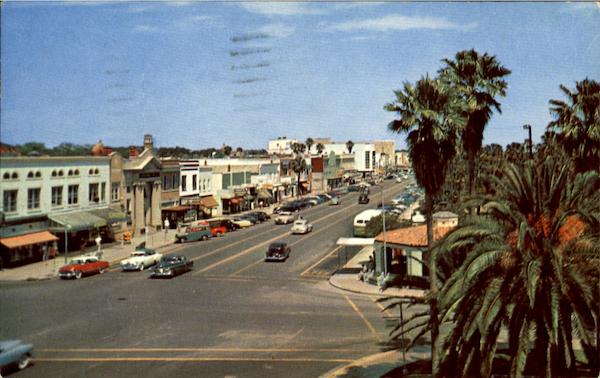 Beach Street, looking north, the principal business center of Daytona Beach, Florida.