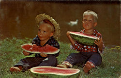 Children eating Watermellon Postcard