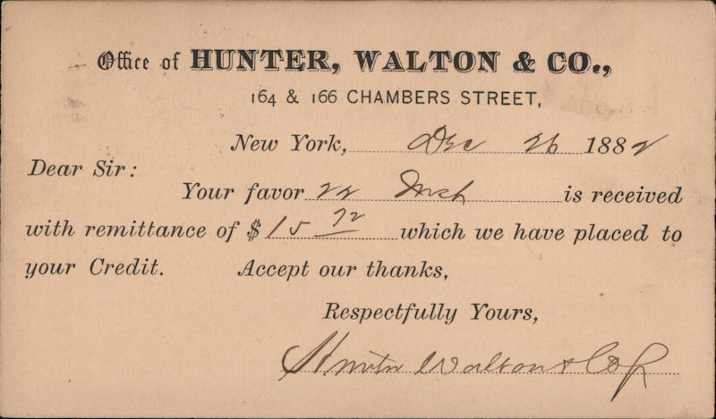 Office of Hunter, Walton & Co. New York