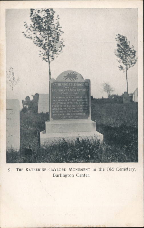 Katherine Gaylord Monument in the Old Cemetery Burlington Connecticut