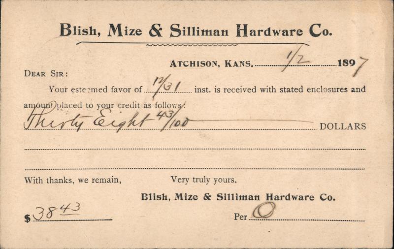 Blish, Mize & Sillman Hardware Co. Atchison Kansas