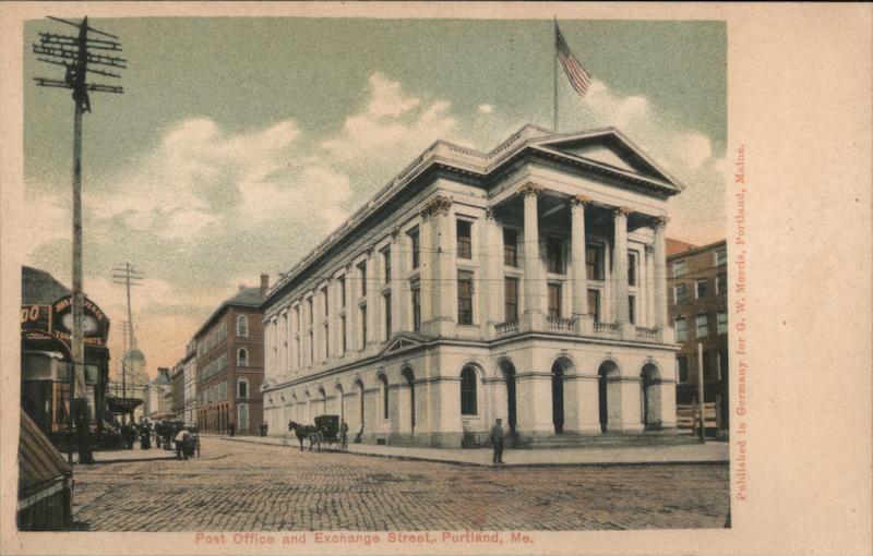 Post Office and Exchange Street Portland, ME Postcard