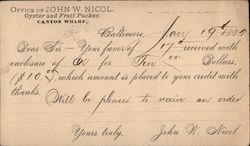 John W. Nicol Oyster & Fruit Packer Canton Warf Postcard