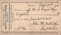 Reciept from John M. Miller & Son, Wholesale Confections Postcard