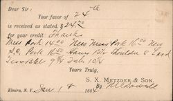S. X. Metzger & Son Remittance receipt Postcard