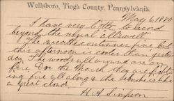 Note Card from Wellsboro, Tioga County, Pennsylvania Postcard