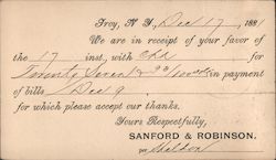 Sanford & Robinson Remittance Receipt 1881 Postcard