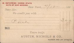 Austin, Nichols & Co. Receipt New York City, NY Postal Cards & Correspondence Postcard Postcard Postcard