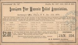 Southern Tier Masonic relief Association Death Assessment 1879 Elmira, NY Postcard Postcard Postcard