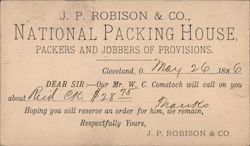 J. P. Robison & Company National Packing House Remittance Receipt 1886 Postcard