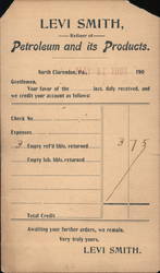 Levi Smith Petroleum Refiner Invoice 1901 Postcard