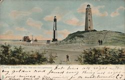 New and Old Lighthouse Postcard